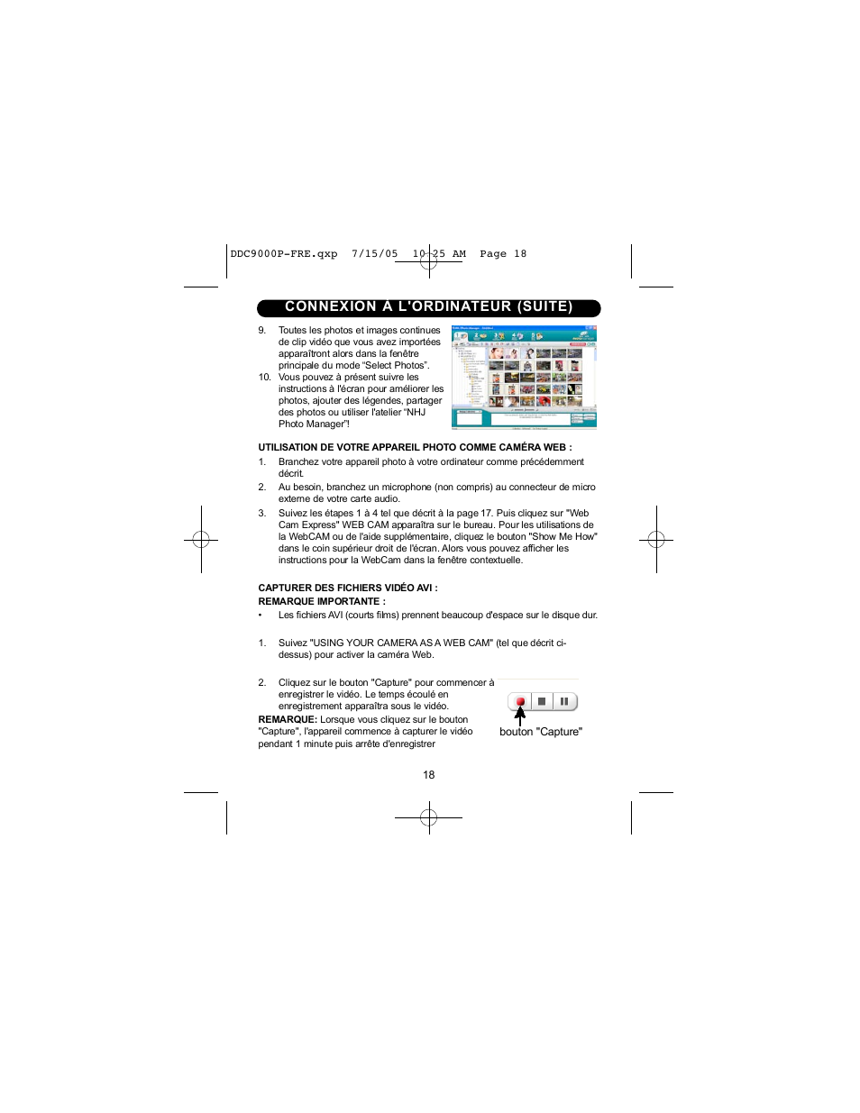 Connexion à l'ordinateur (suite) | Disney DDC9000-P User Manual | Page 61 / 65