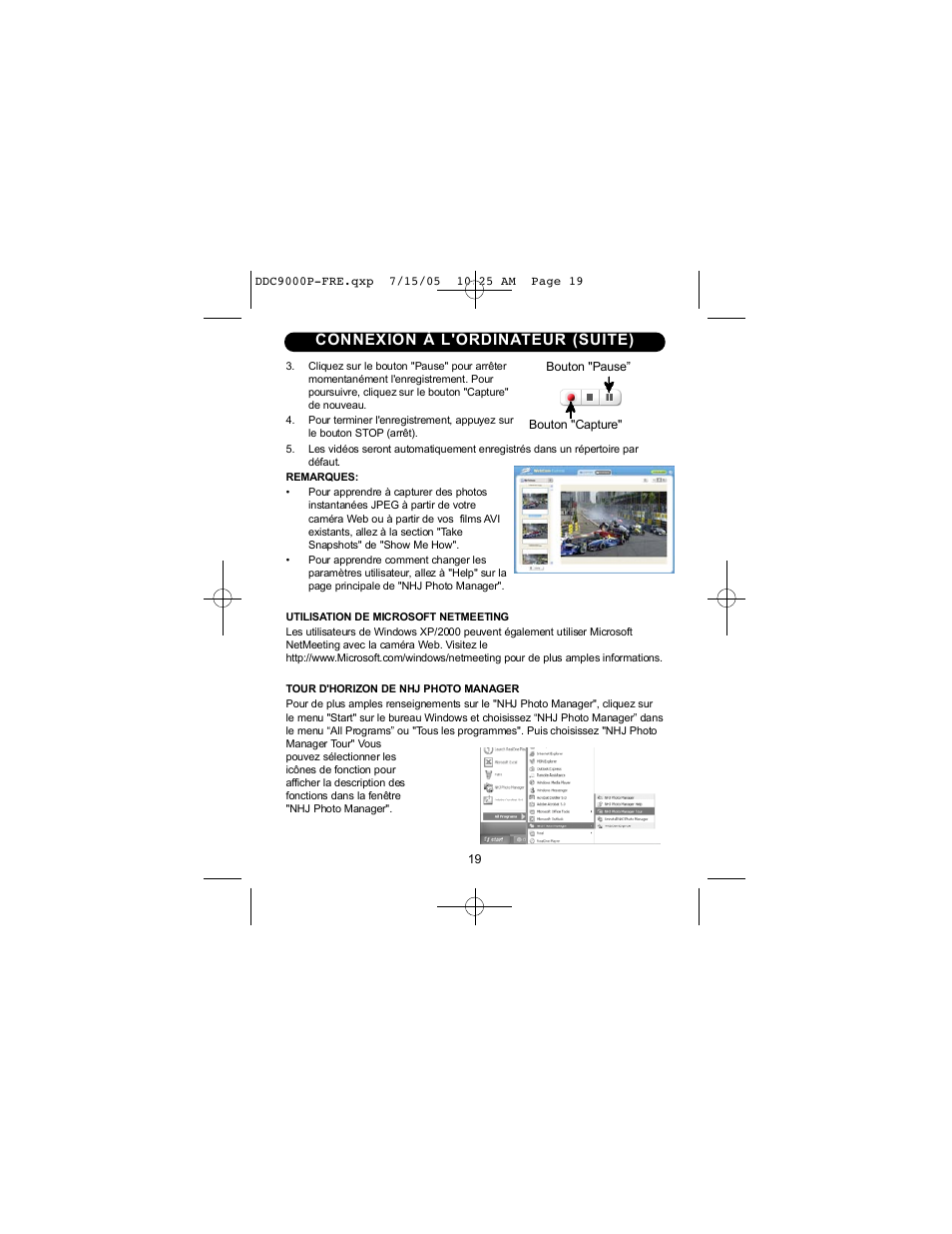 Connexion à l'ordinateur (suite) | Disney DDC9000-P User Manual | Page 62 / 65
