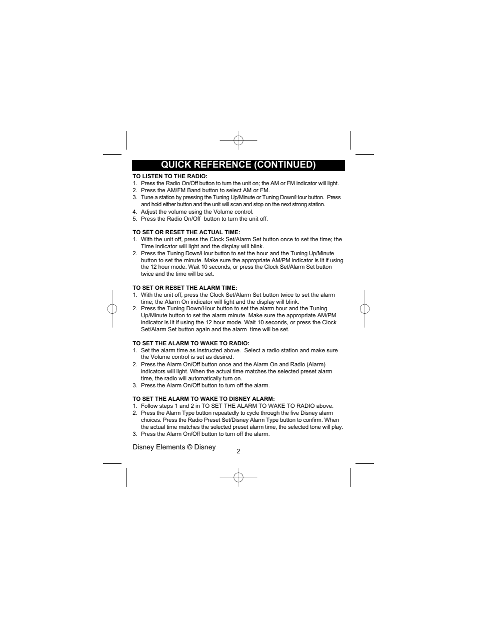 Quick reference (continued) | Disney DCR5000-P User Manual | Page 3 / 15