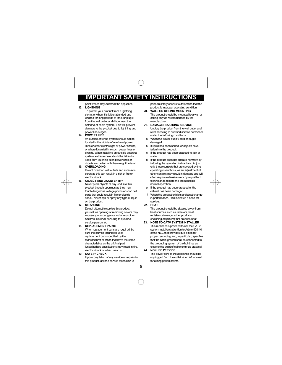 Important safety instructions | Disney DCR5000-P User Manual | Page 6 / 15