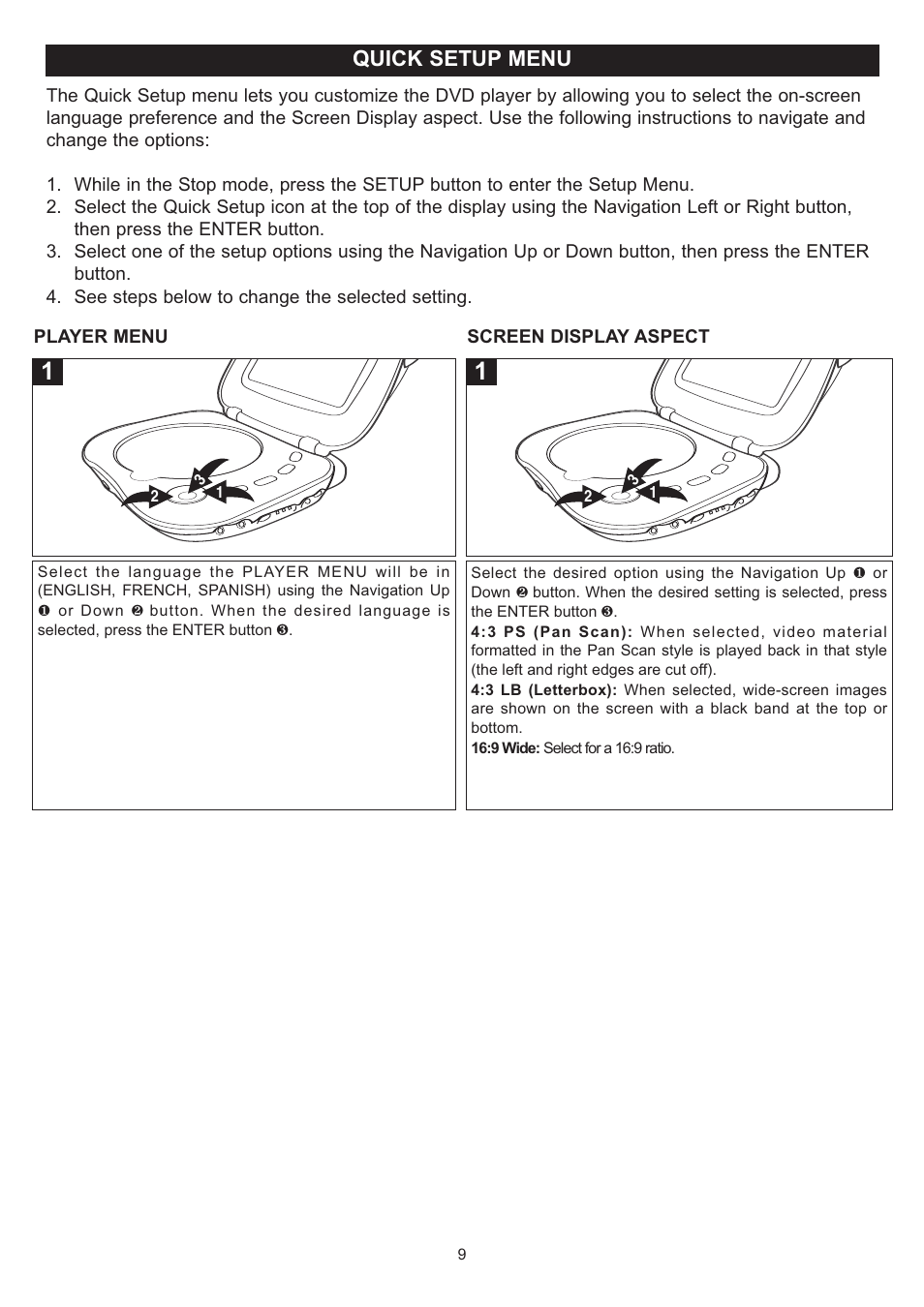 Quick setup menu | Disney DP7000 User Manual | Page 10 / 66