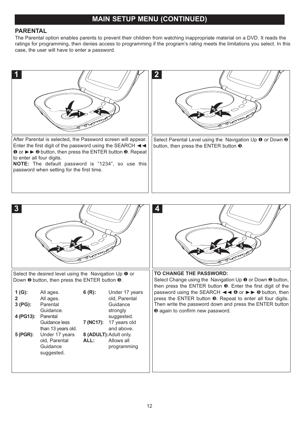 Main setup menu (continued) | Disney DP7000 User Manual | Page 13 / 66