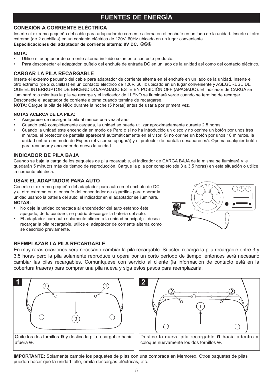 Fuentes de energía | Disney DP7000 User Manual | Page 27 / 66