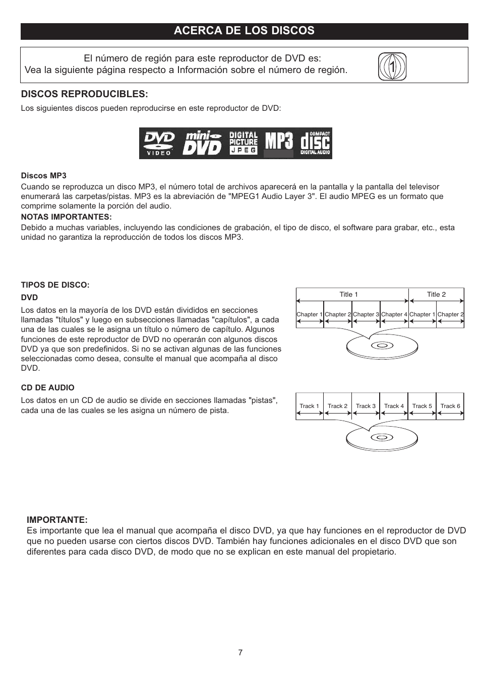 Acerca de los discos, Discos reproducibles | Disney DP7000 User Manual | Page 29 / 66