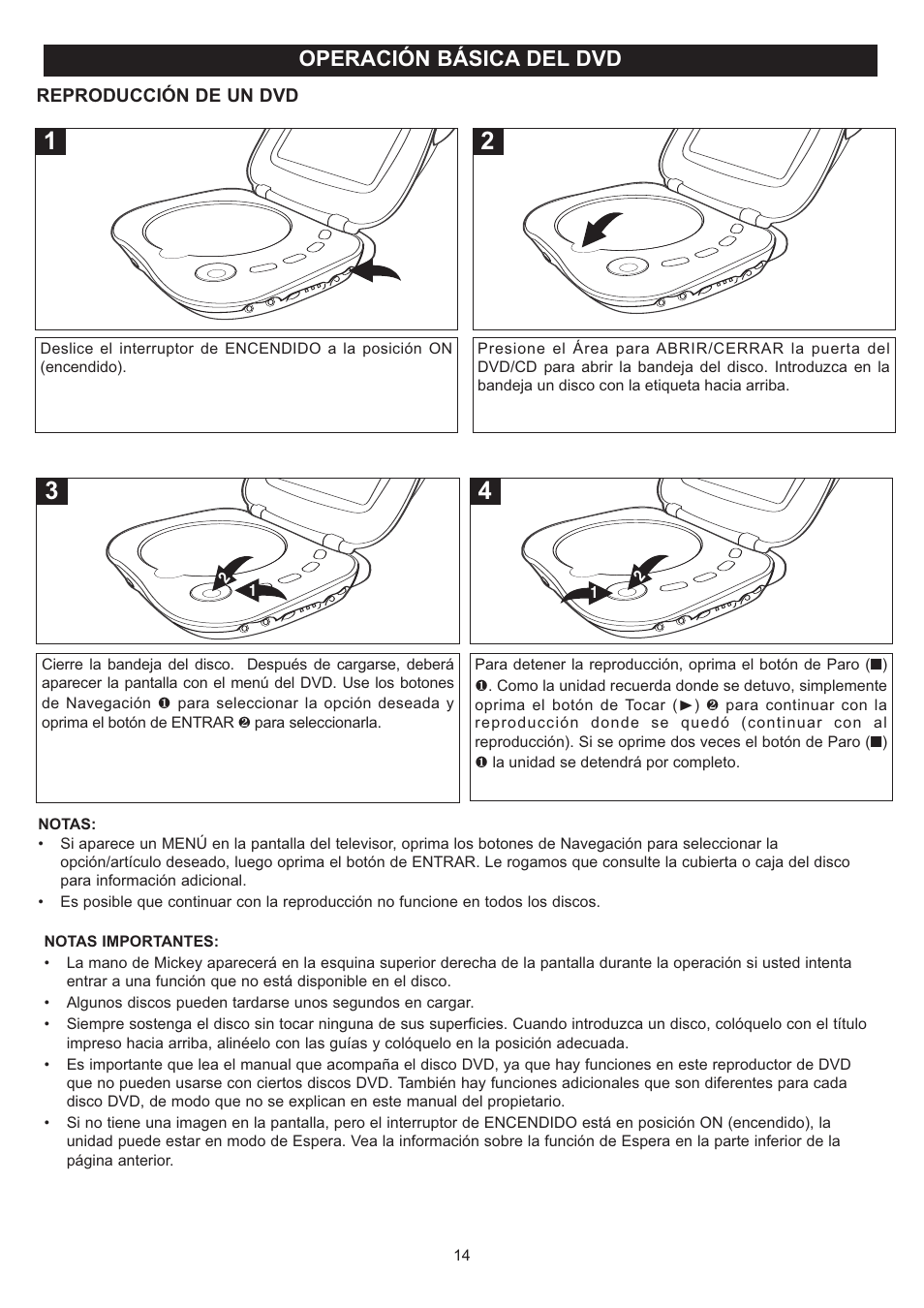 Operación básica del dvd | Disney DP7000 User Manual | Page 36 / 66