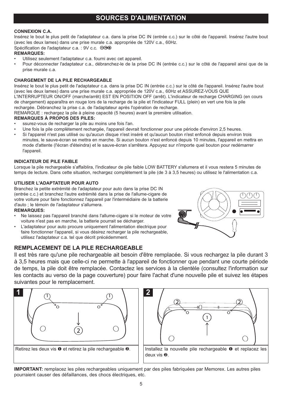 Sources d'alimentation | Disney DP7000 User Manual | Page 48 / 66