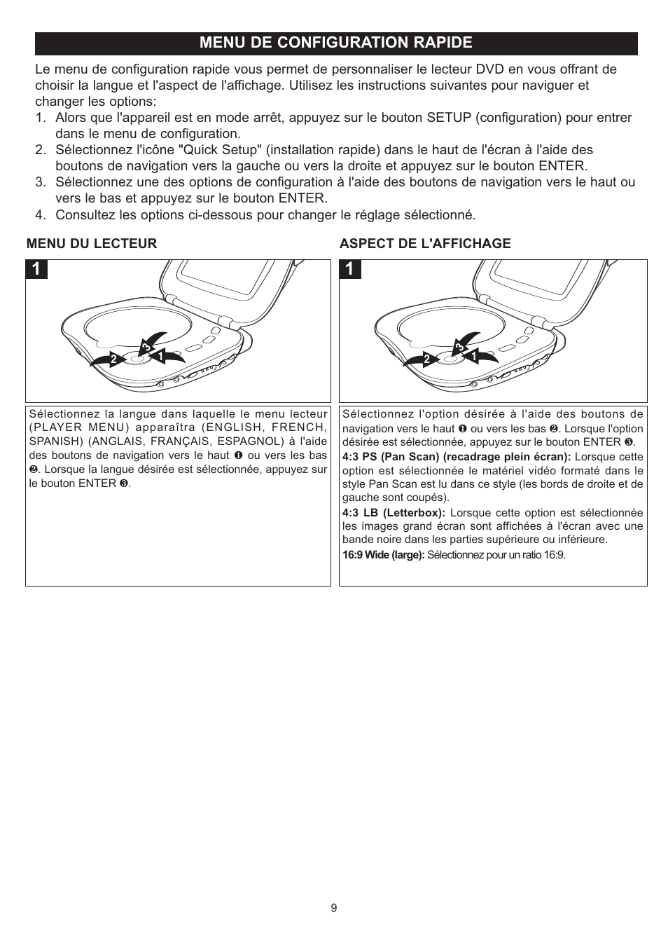 Menu de configuration rapide | Disney DP7000 User Manual | Page 52 / 66