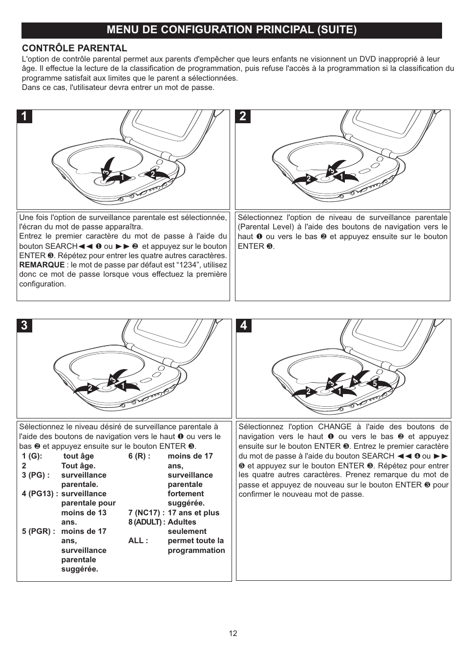 Menu de configuration principal (suite) | Disney DP7000 User Manual | Page 55 / 66