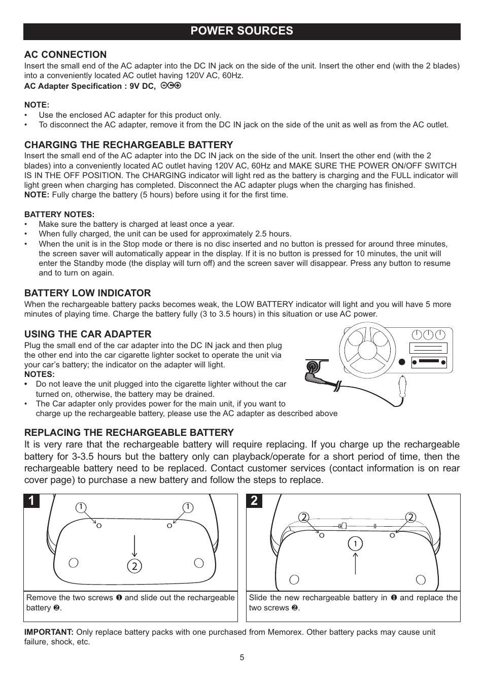 Power sources | Disney DP7000 User Manual | Page 6 / 66