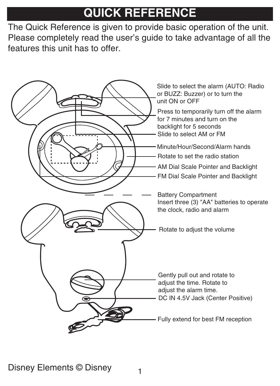 Quick reference | Disney DCR5500-C User Manual | Page 2 / 16