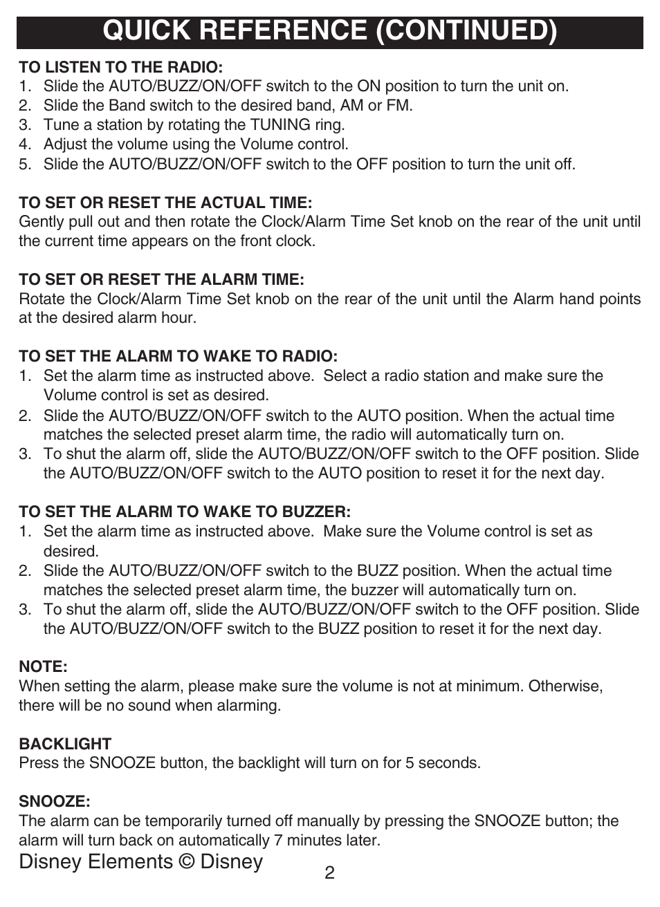 Quick reference (continued), Disney elements © disney | Disney DCR5500-C User Manual | Page 3 / 16