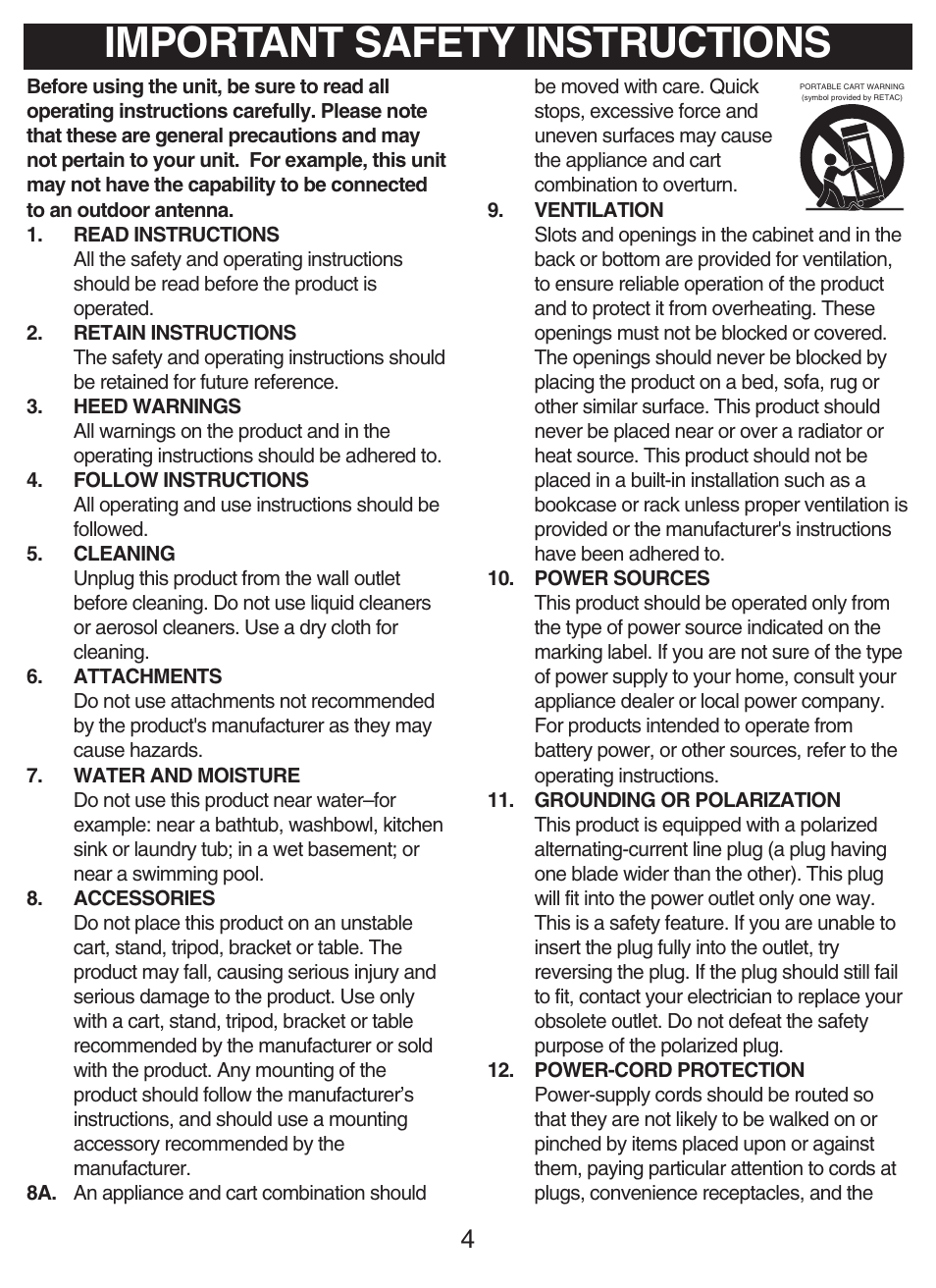 Important safety instructions | Disney DCR5500-C User Manual | Page 5 / 16