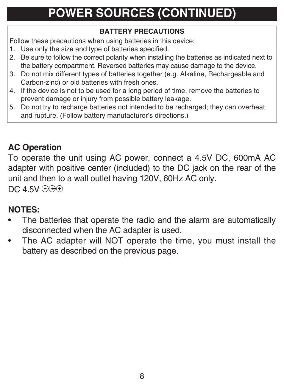 Power sources (continued) | Disney DCR5500-C User Manual | Page 9 / 16