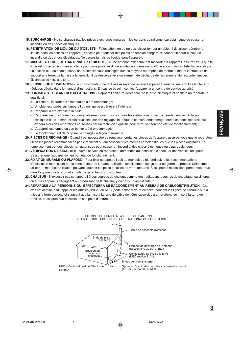 Fran ç ais | Disney 13" Color TV User Manual | Page 23 / 32