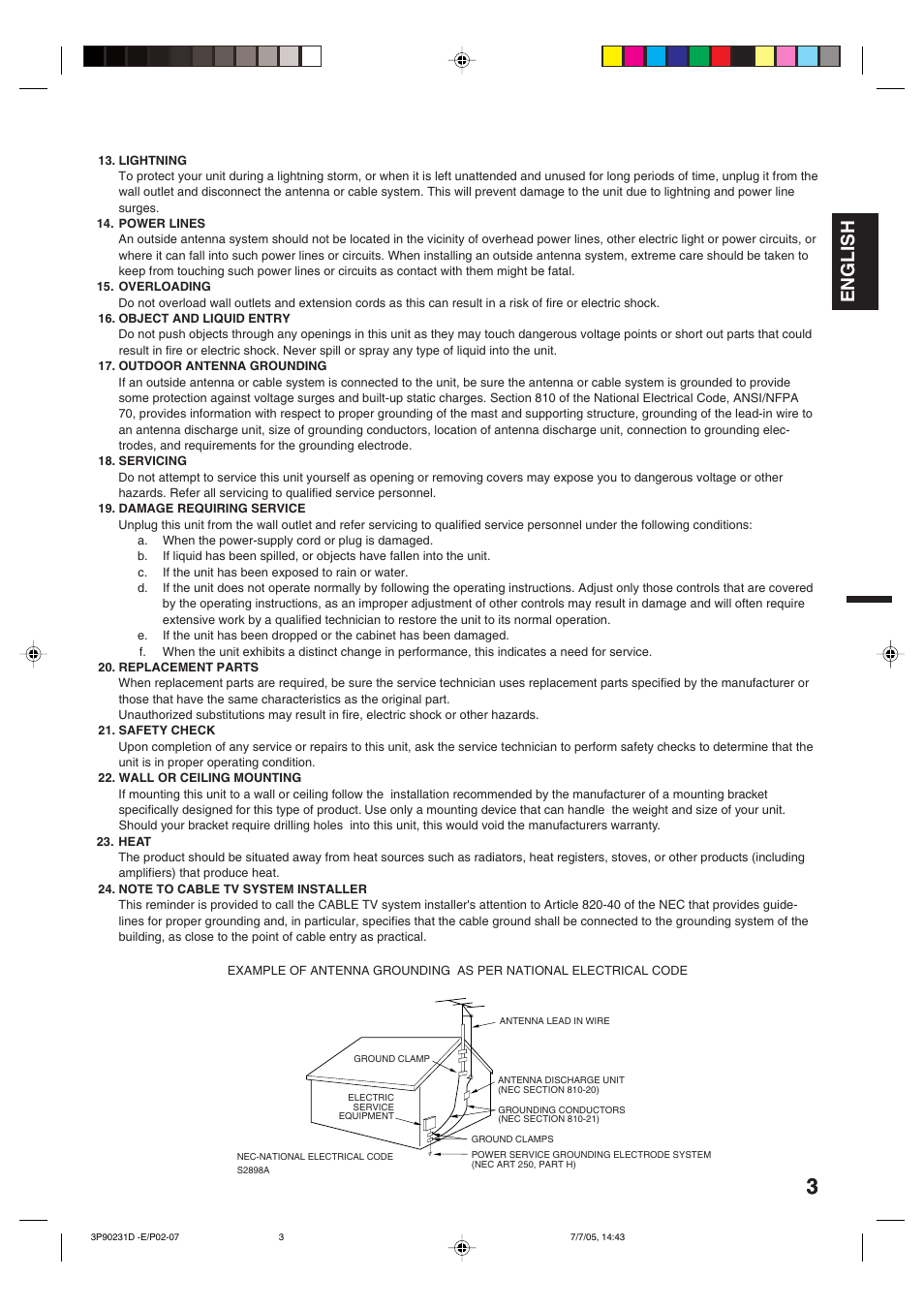English | Disney 13" Color TV User Manual | Page 3 / 32