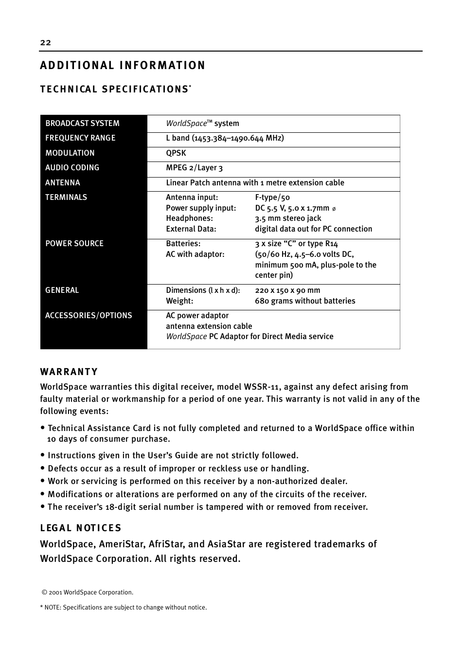 WorldSpace wssr-11 User Manual | Page 22 / 24