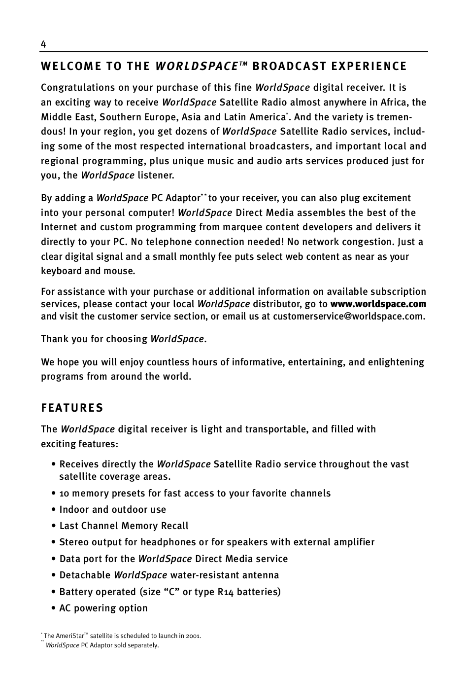 WorldSpace wssr-11 User Manual | Page 4 / 24