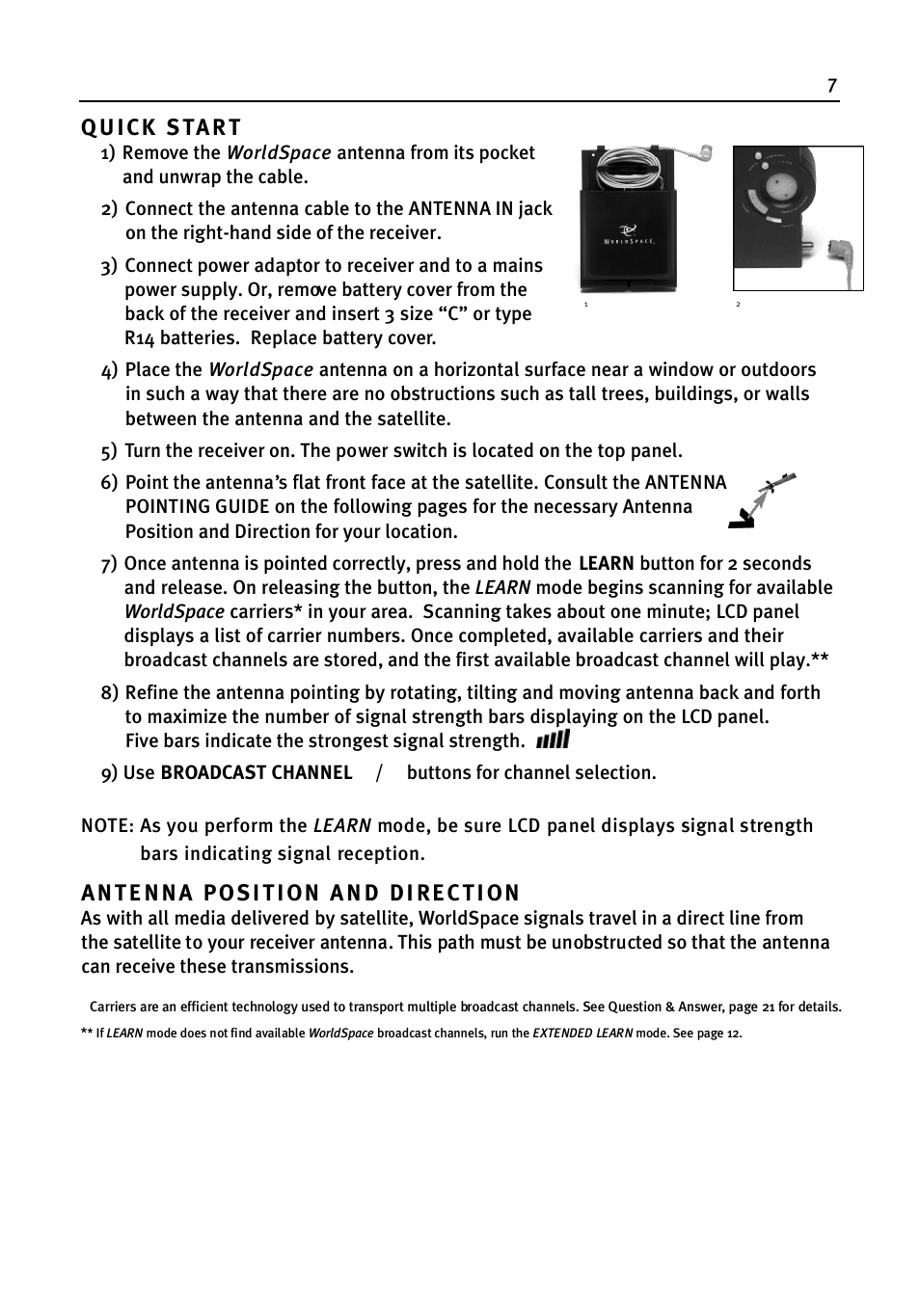 Q u ick s ta r t | WorldSpace wssr-11 User Manual | Page 7 / 24