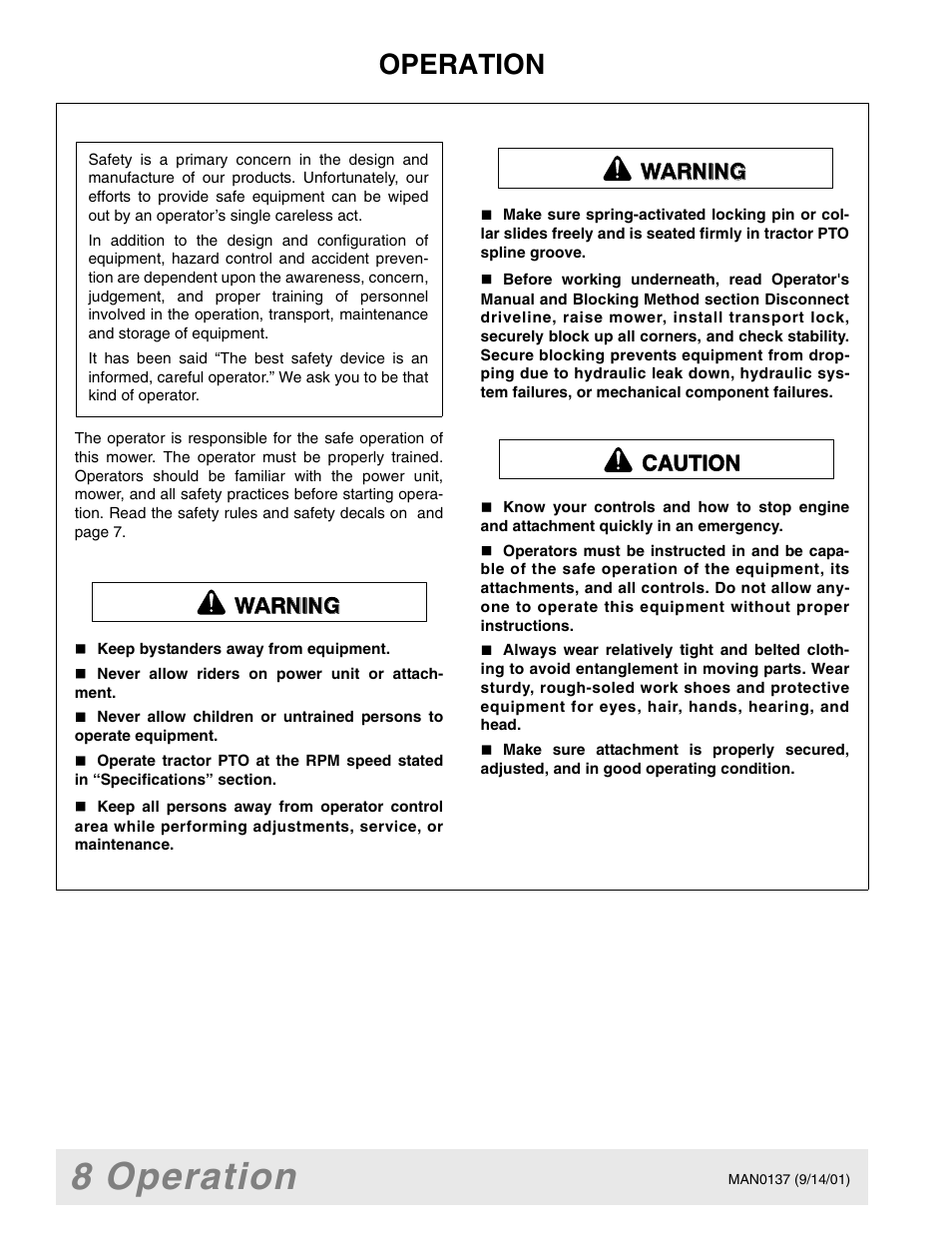 8 operation, Operation | Woods Equipment 7000 User Manual | Page 10 / 50