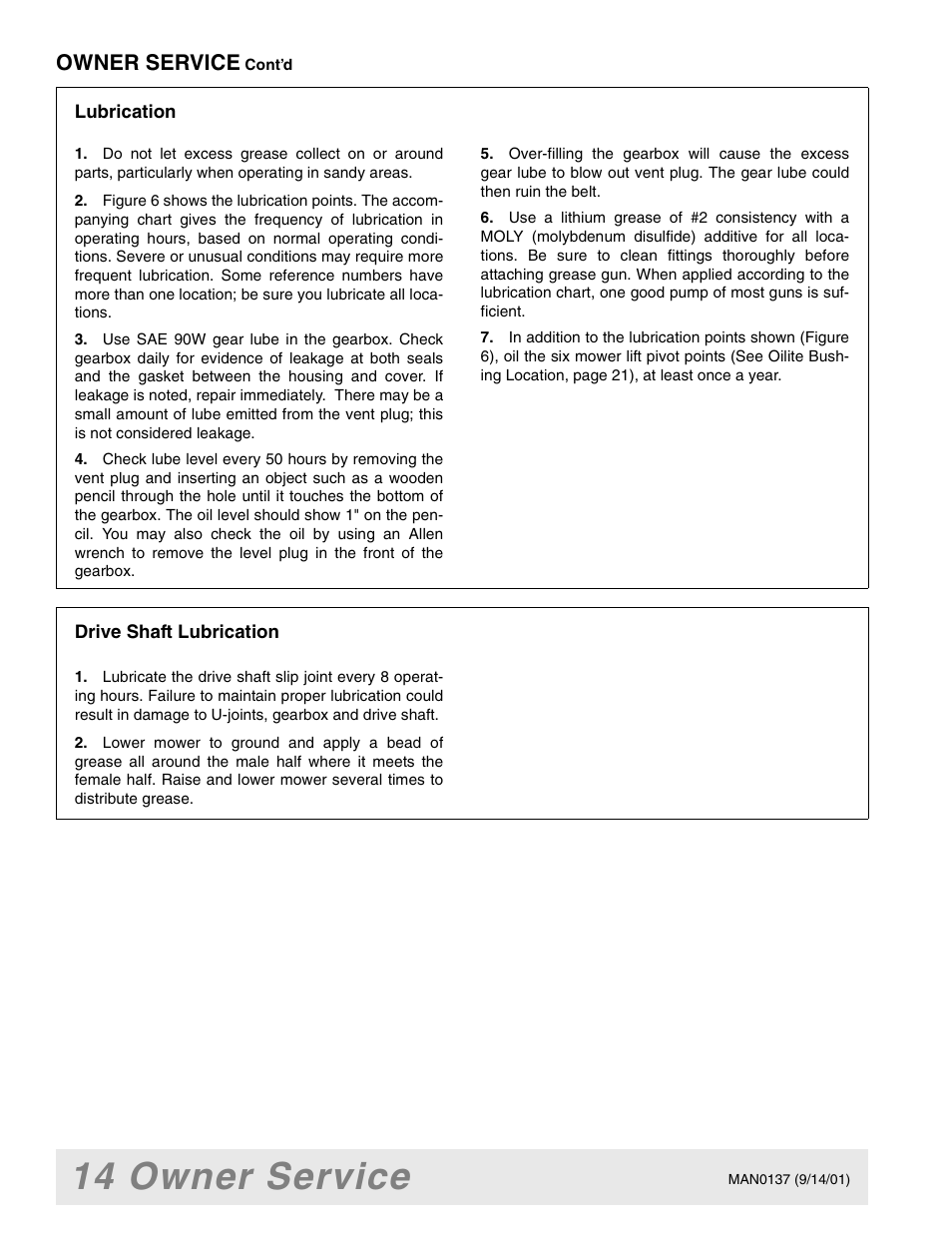 14 owner service, Owner service | Woods Equipment 7000 User Manual | Page 16 / 50