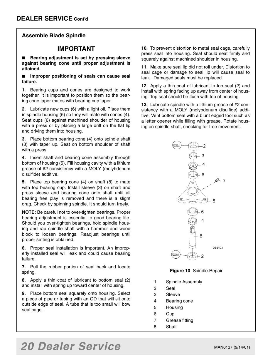 20 dealer service, Dealer service, Important | Woods Equipment 7000 User Manual | Page 22 / 50