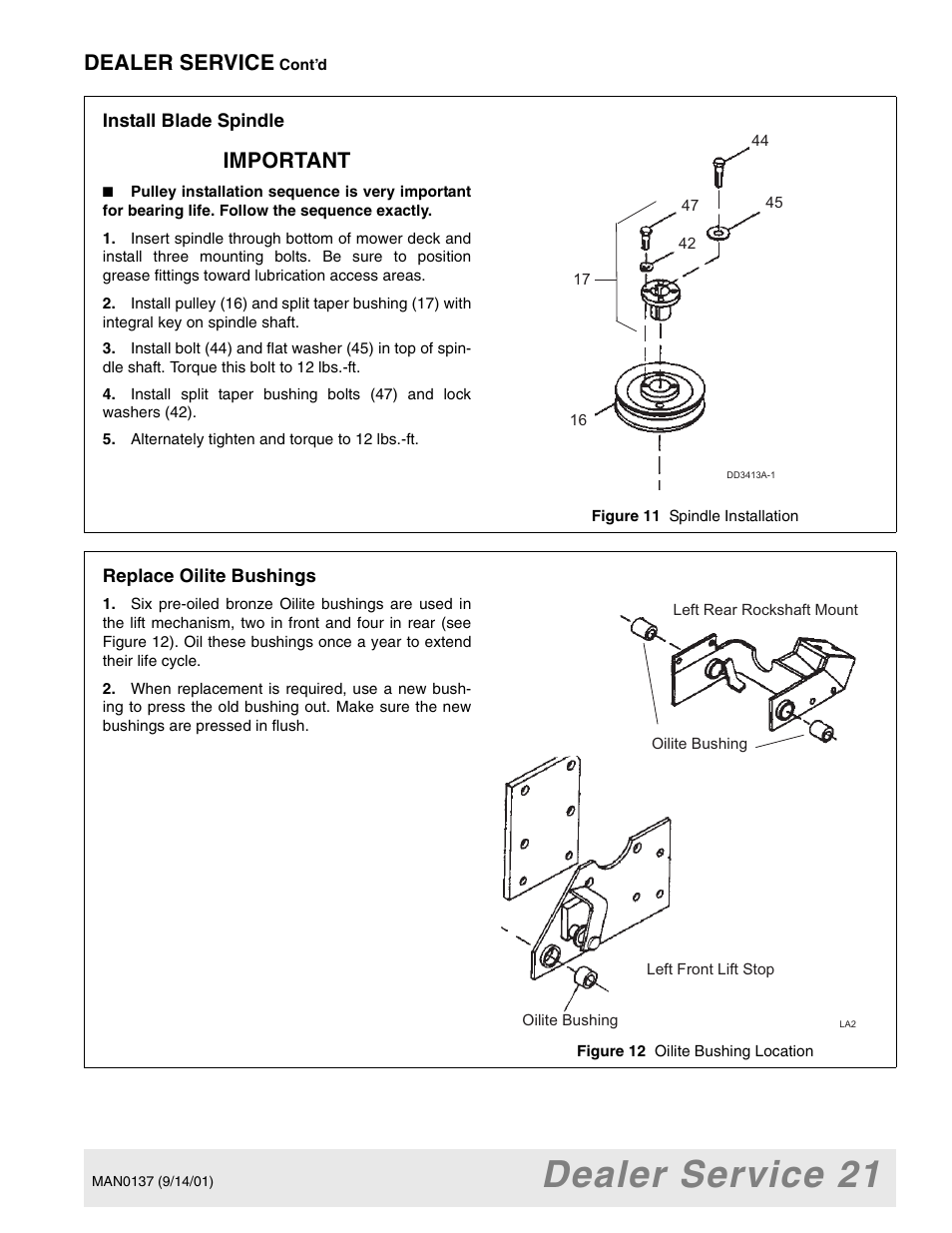 Dealer service 21, Dealer service, Important | Woods Equipment 7000 User Manual | Page 23 / 50