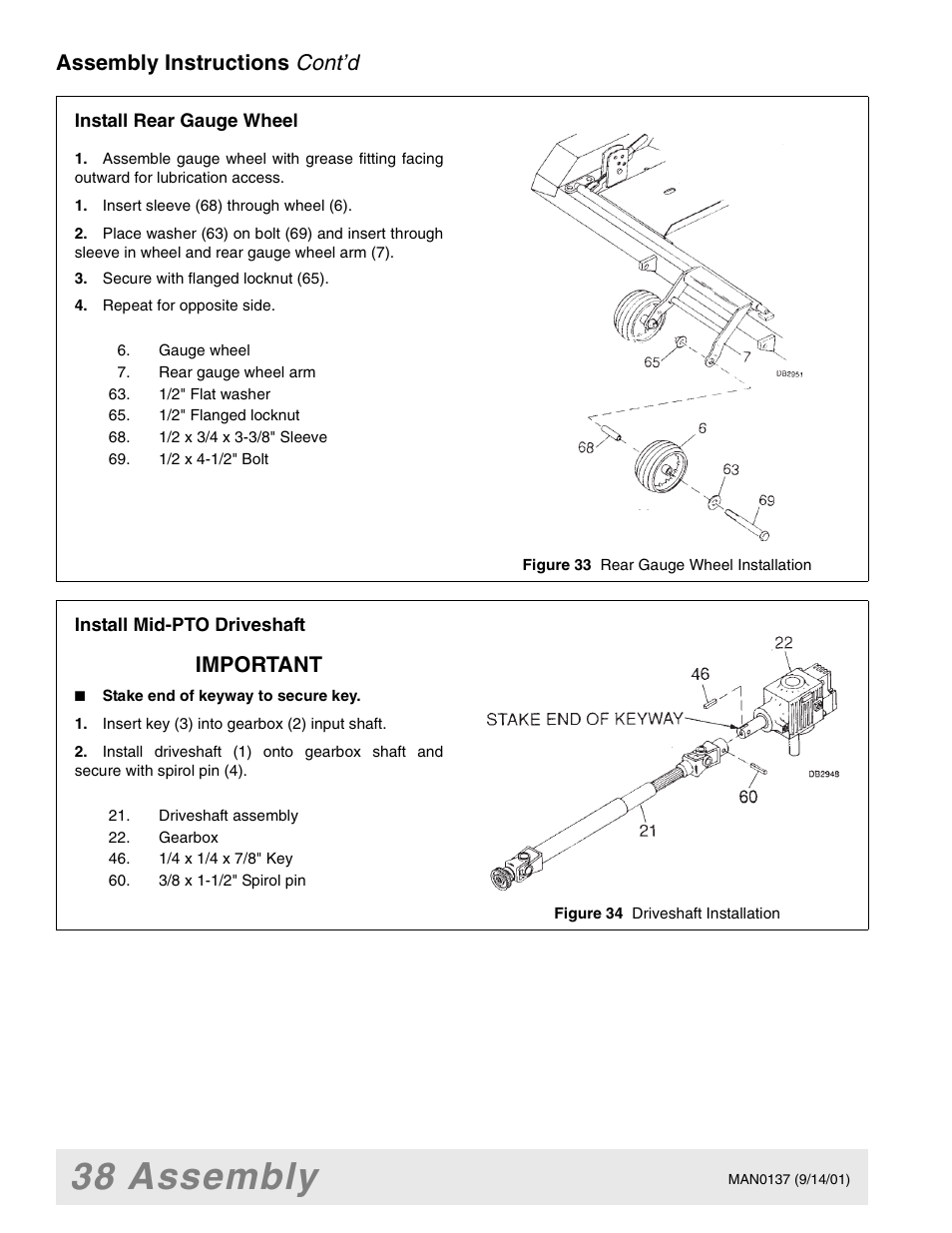 38 assembly, Cont’d, Assembly instructions | Important | Woods Equipment 7000 User Manual | Page 40 / 50