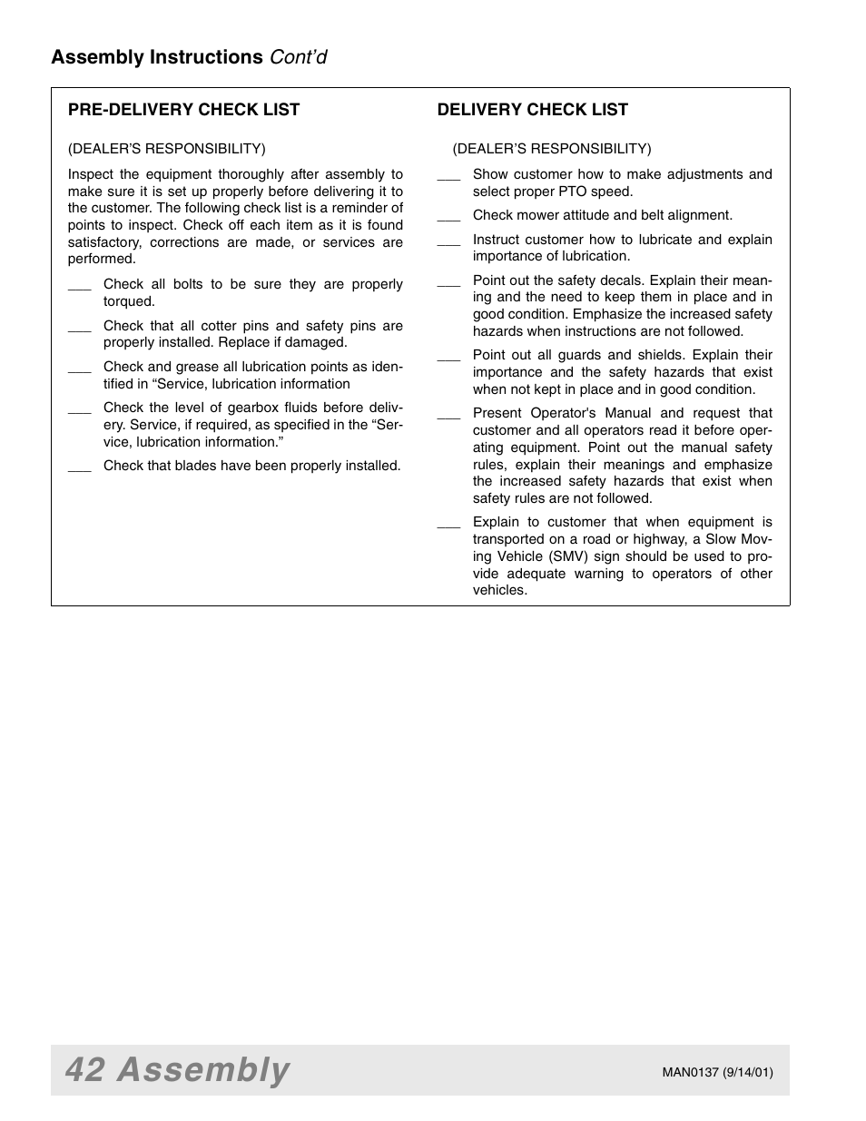 42 assembly, Cont’d, Assembly instructions | Woods Equipment 7000 User Manual | Page 44 / 50