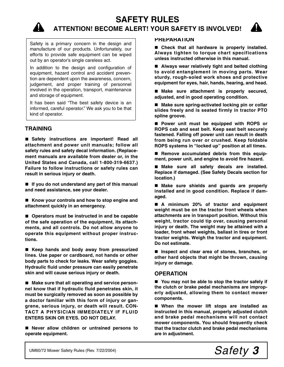 Safety 3, Safety rules, Attention! become alert! your safety is involved | Woods Equipment 7000 User Manual | Page 5 / 50