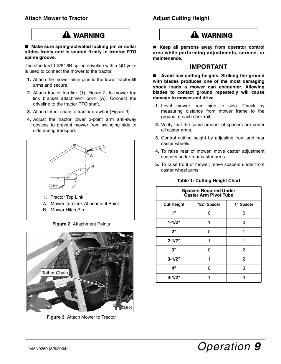 Operation 9, Important, Warning | Woods Equipment RDC54 User Manual | Page 11 / 40