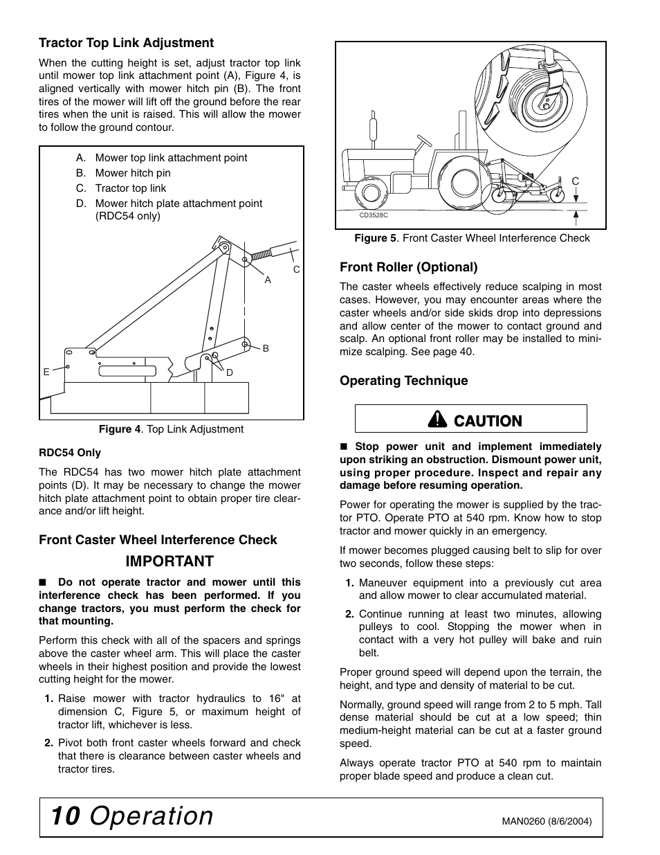 10 operation, Important, Caution | Woods Equipment RDC54 User Manual | Page 12 / 40