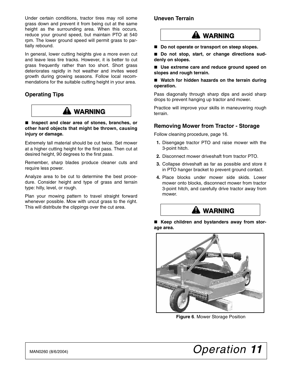 Operation 11, Warning | Woods Equipment RDC54 User Manual | Page 13 / 40