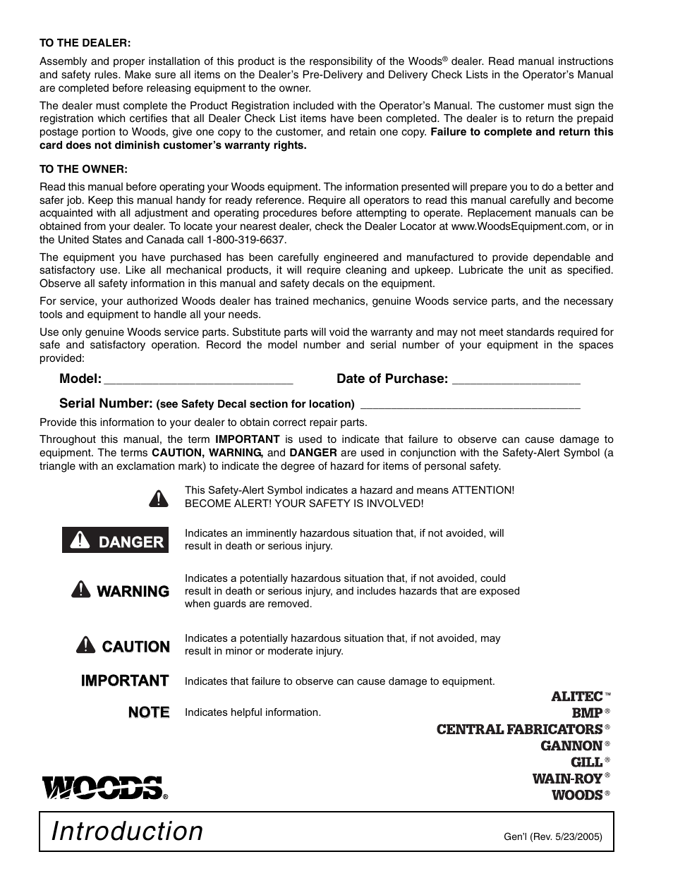 Introduction, Caution | Woods Equipment RDC54 User Manual | Page 2 / 40