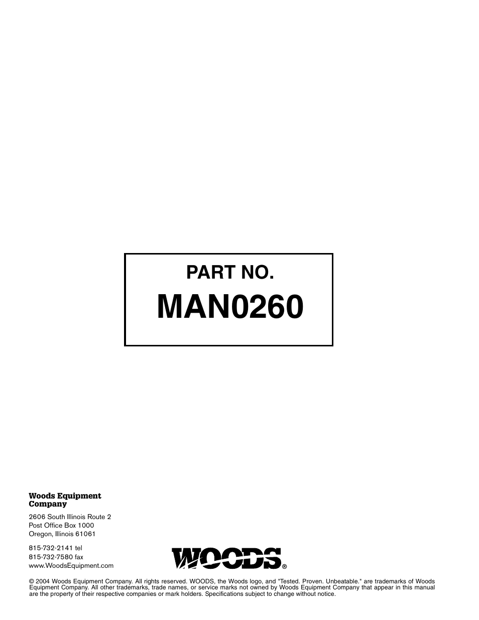 Man0260, Part no | Woods Equipment RDC54 User Manual | Page 40 / 40