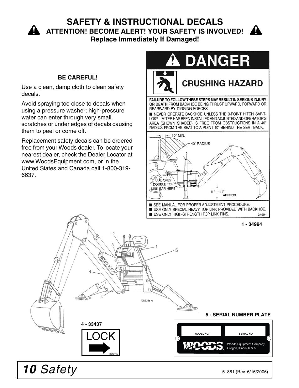 10 safety, Lock, Safety & instructional decals | Woods Equipment 1050 User Manual | Page 10 / 60