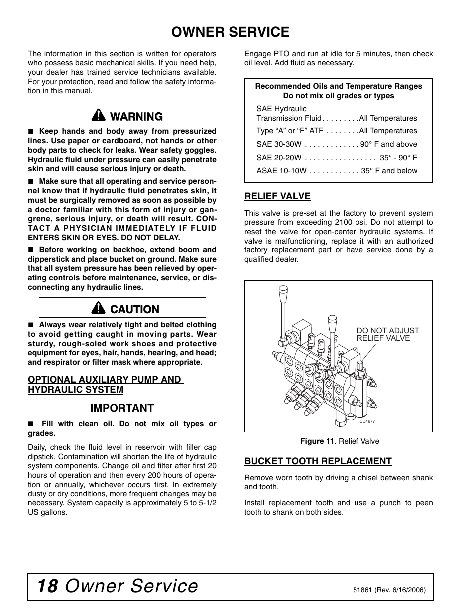 18 owner service, Owner service, Important | Warning caution | Woods Equipment 1050 User Manual | Page 18 / 60