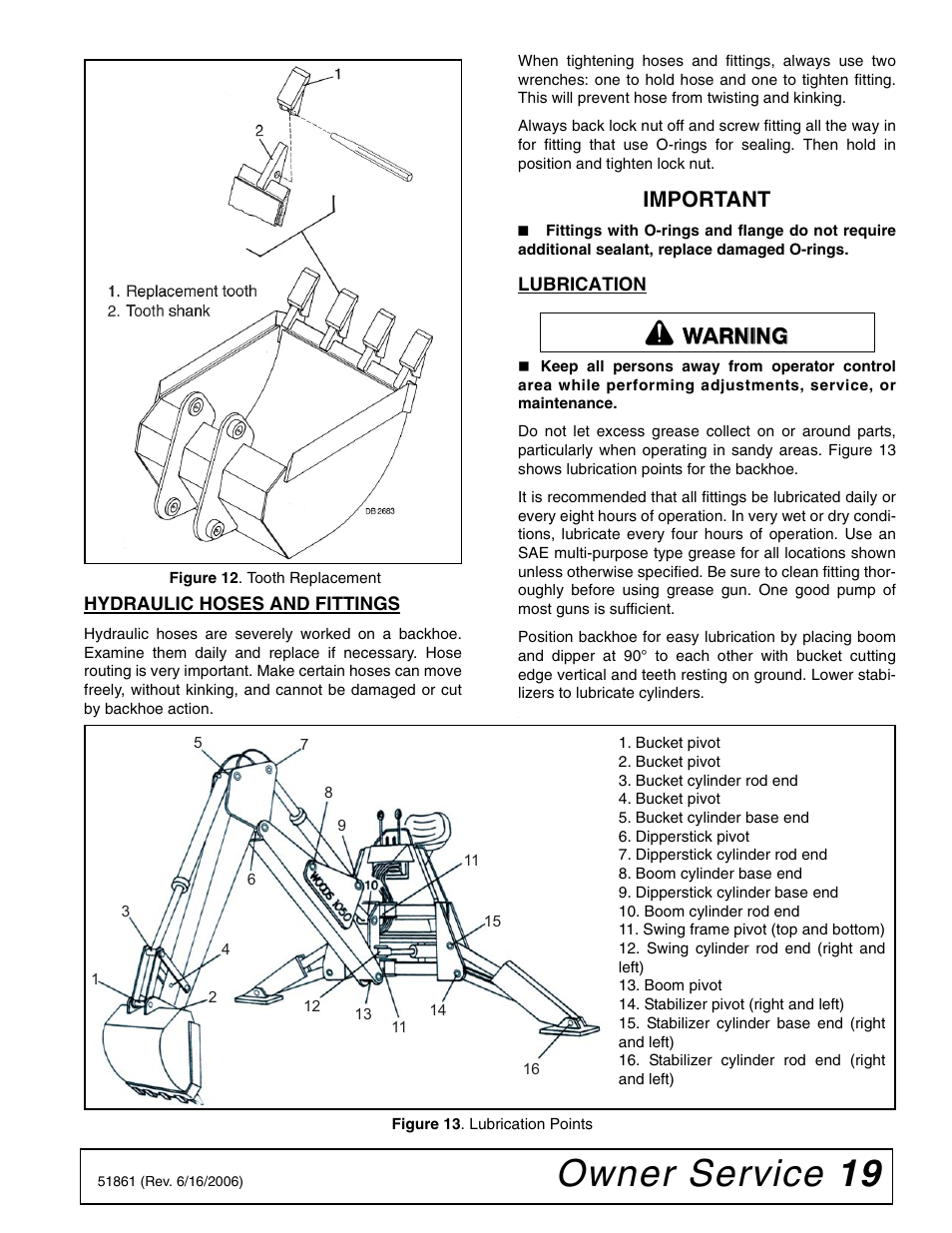 Owner service 19, Important, Warning | Woods Equipment 1050 User Manual | Page 19 / 60