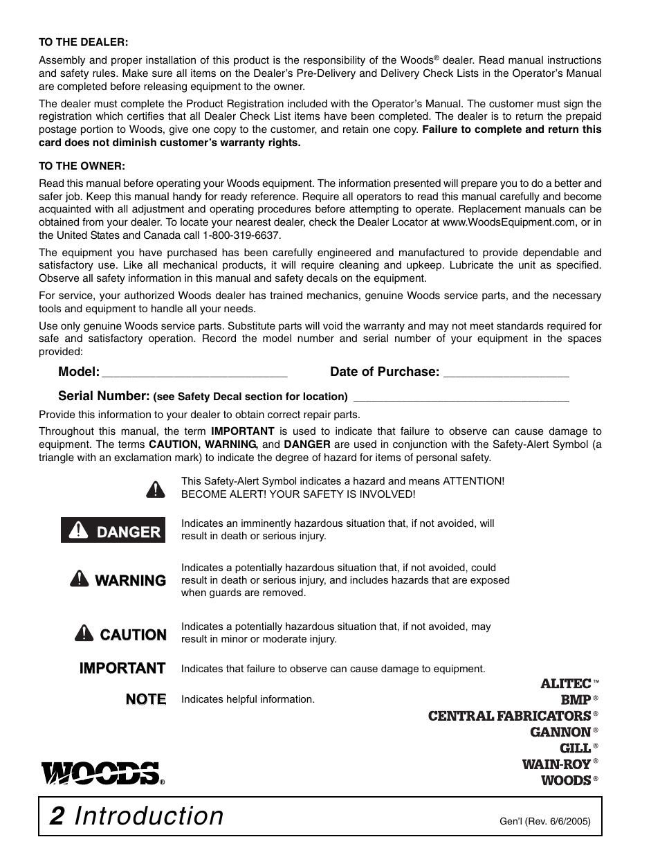 2 introduction, Caution | Woods Equipment 1050 User Manual | Page 2 / 60