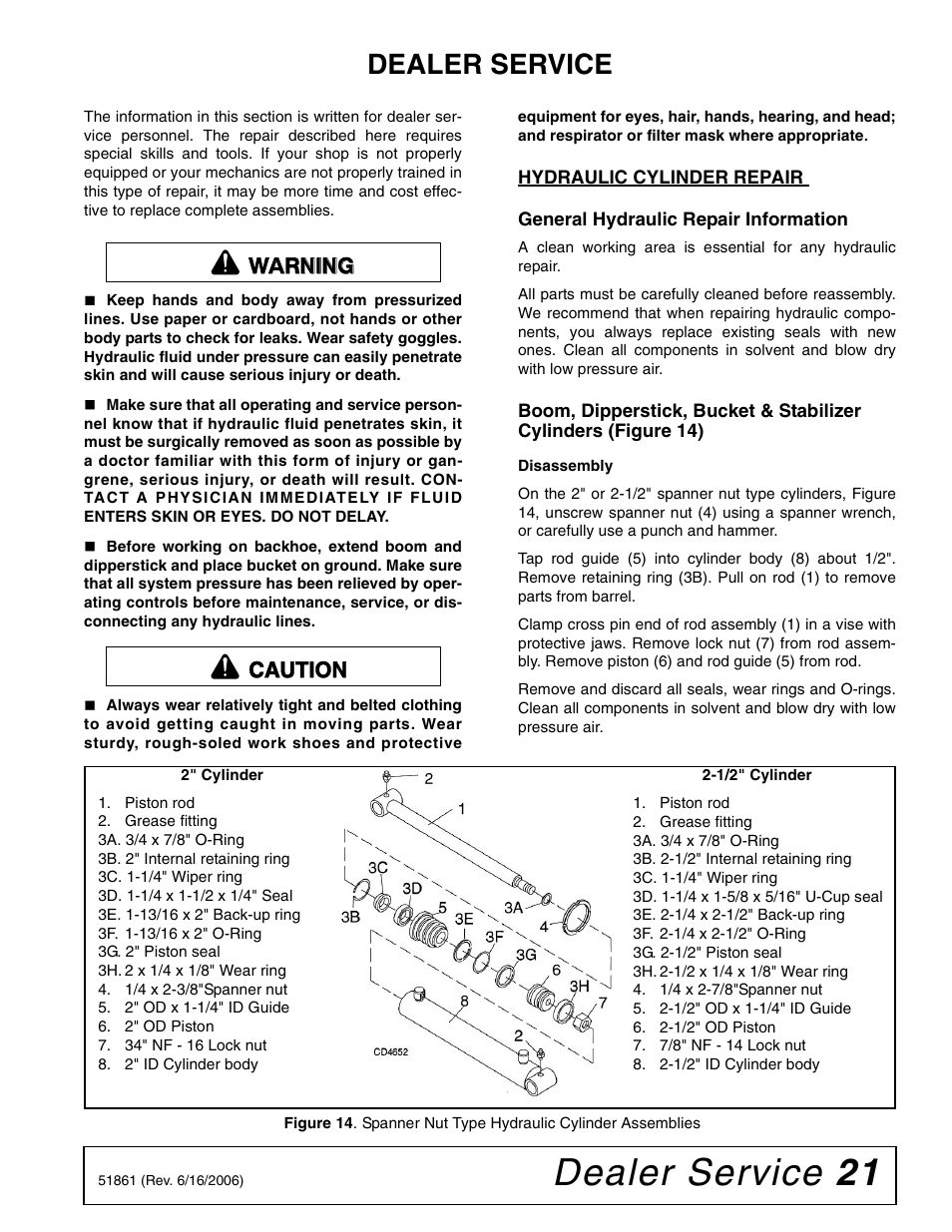 Dealer service 21, Dealer service, Warning caution | Woods Equipment 1050 User Manual | Page 21 / 60