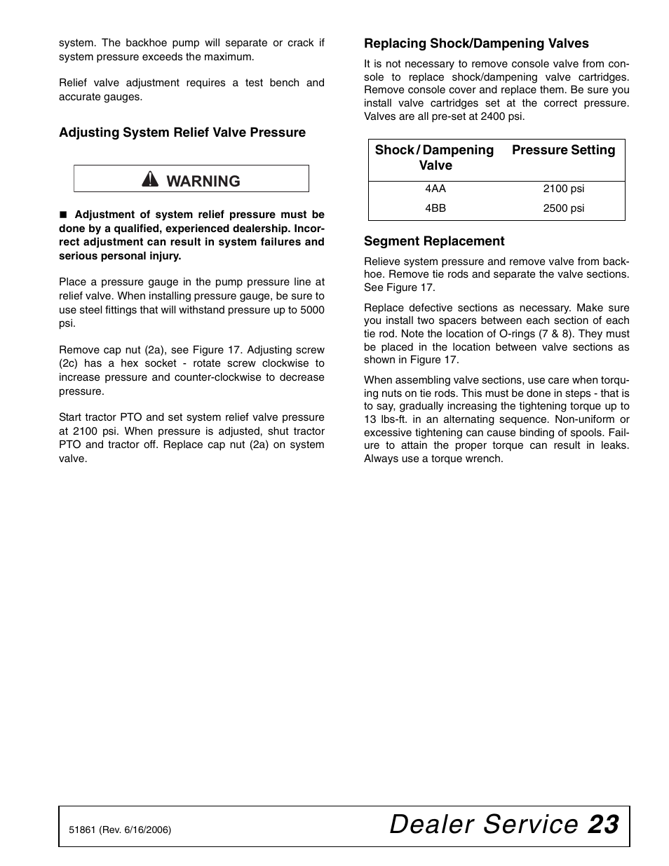 Dealer service 23, Warning | Woods Equipment 1050 User Manual | Page 23 / 60