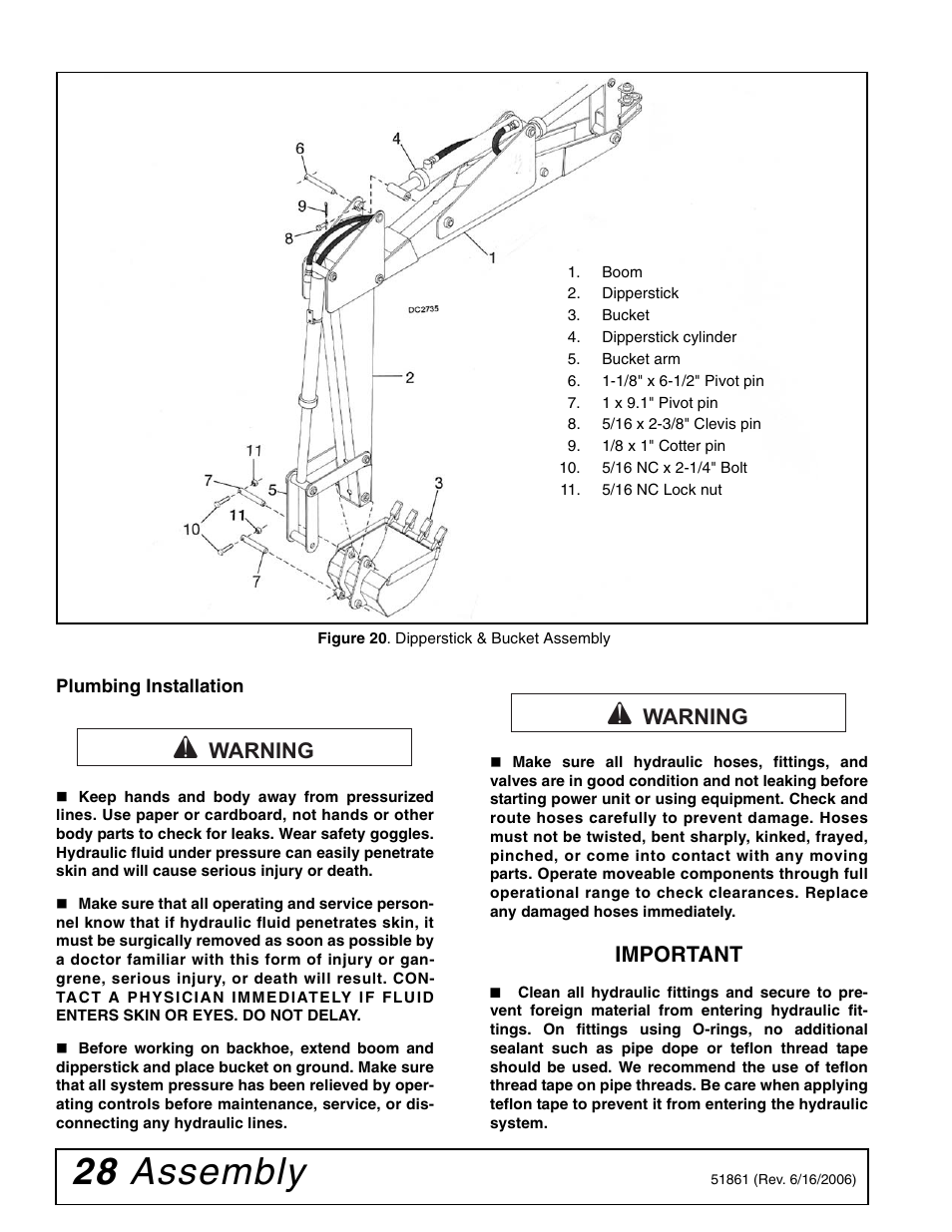 28 assembly, Important, Warning | Woods Equipment 1050 User Manual | Page 28 / 60