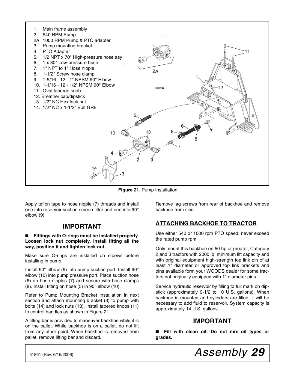 Assembly 29, Important | Woods Equipment 1050 User Manual | Page 29 / 60