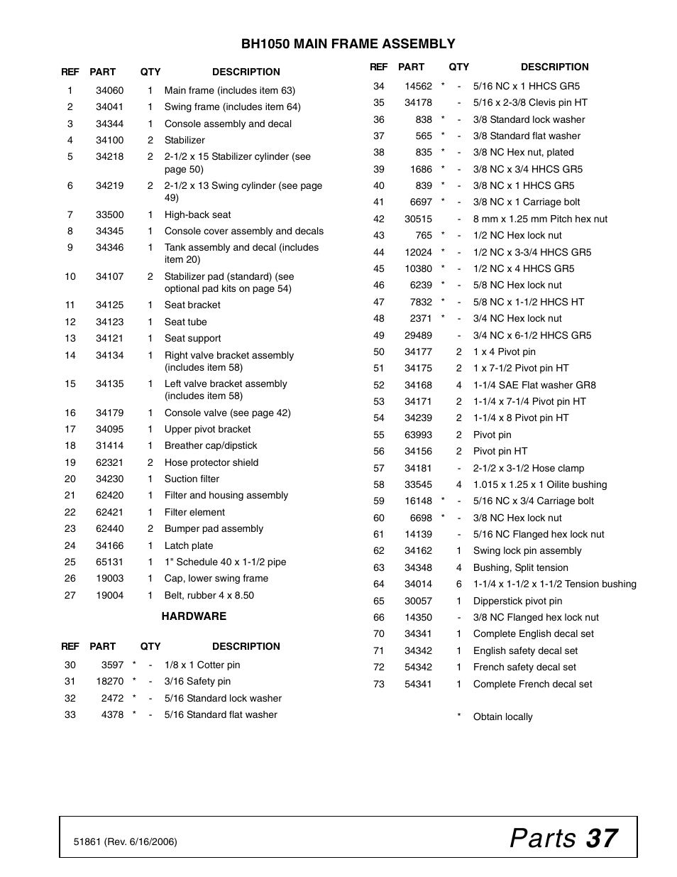 Parts 37, Bh1050 main frame assembly | Woods Equipment 1050 User Manual | Page 37 / 60