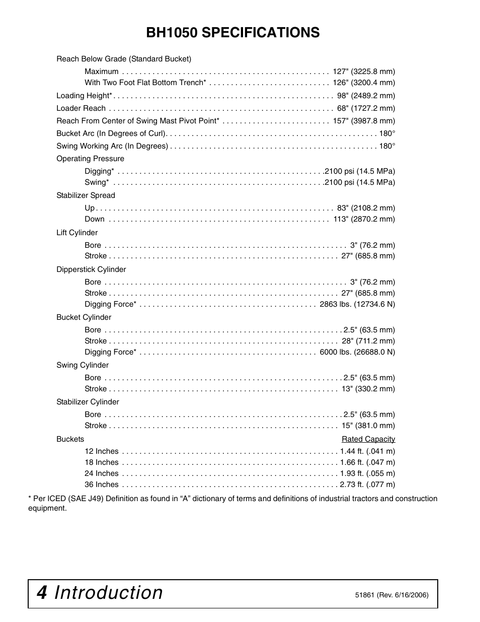 4 introduction, Bh1050 specifications | Woods Equipment 1050 User Manual | Page 4 / 60