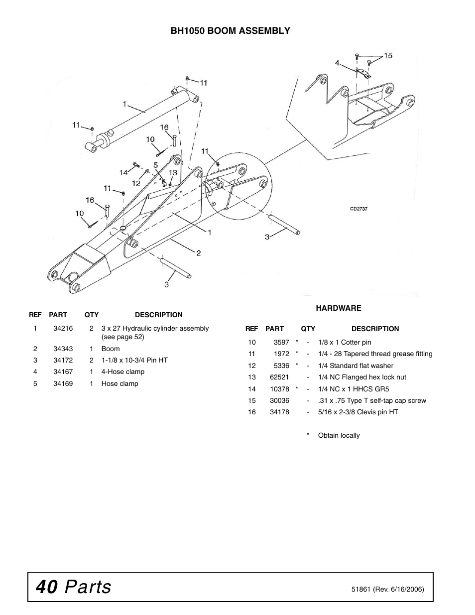 40 parts, Bh1050 boom assembly | Woods Equipment 1050 User Manual | Page 40 / 60