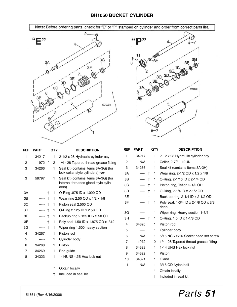 Parts 51, Bh1050 bucket cylinder | Woods Equipment 1050 User Manual | Page 51 / 60