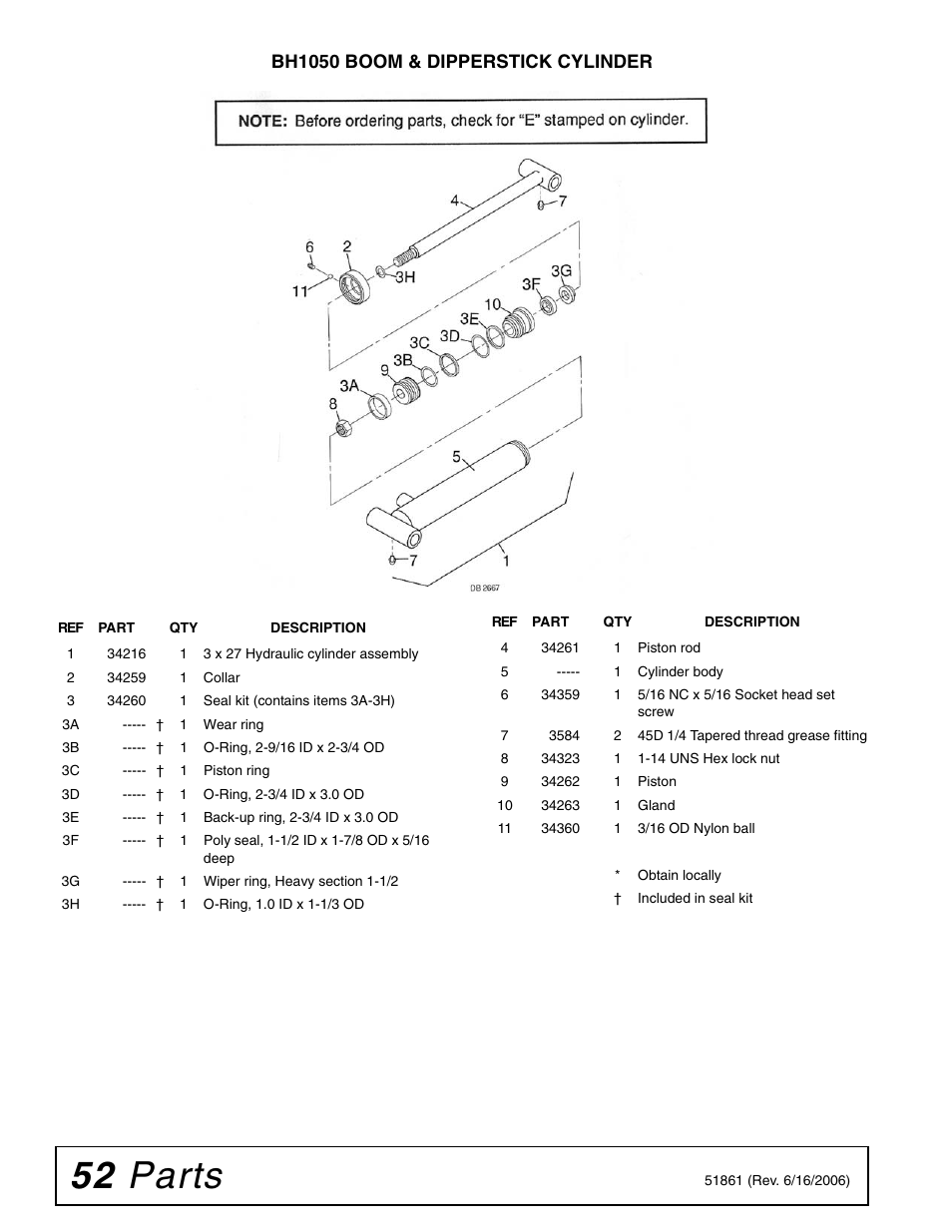 52 parts, Bh1050 boom & dipperstick cylinder | Woods Equipment 1050 User Manual | Page 52 / 60