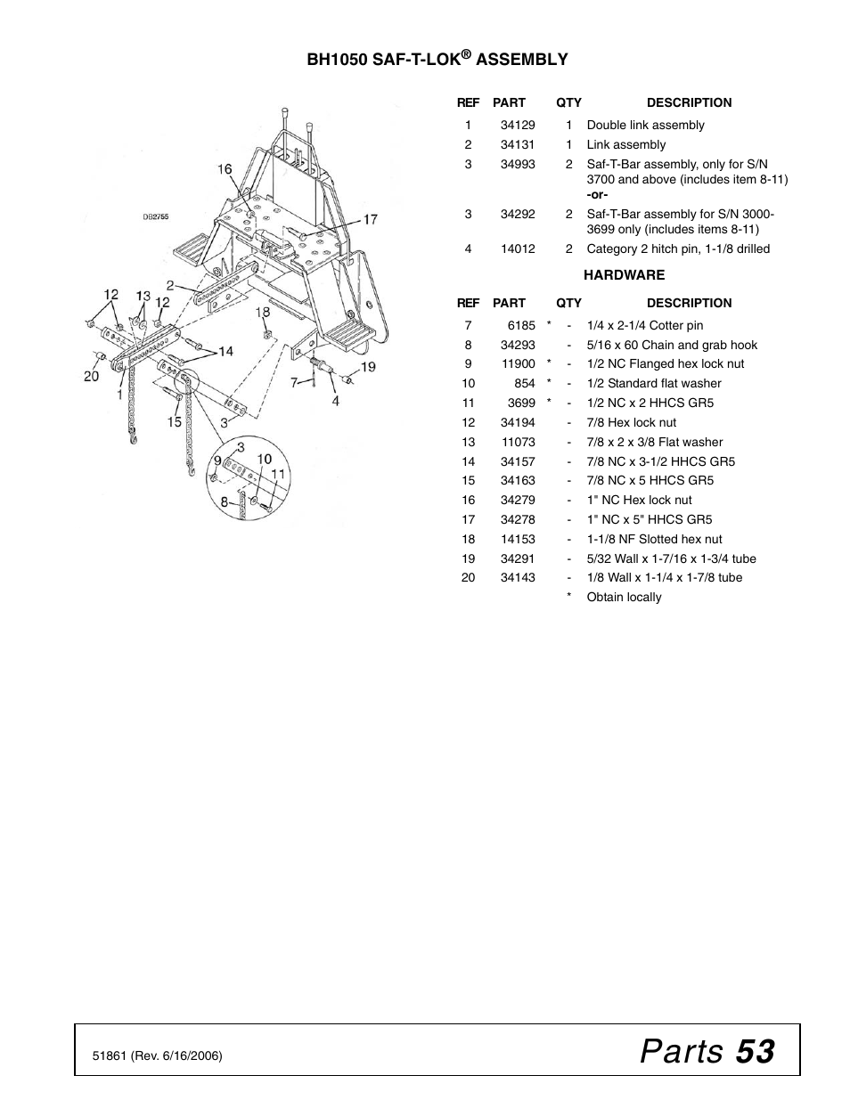 Parts 53, Bh1050 saf-t-lok, Assembly | Woods Equipment 1050 User Manual | Page 53 / 60