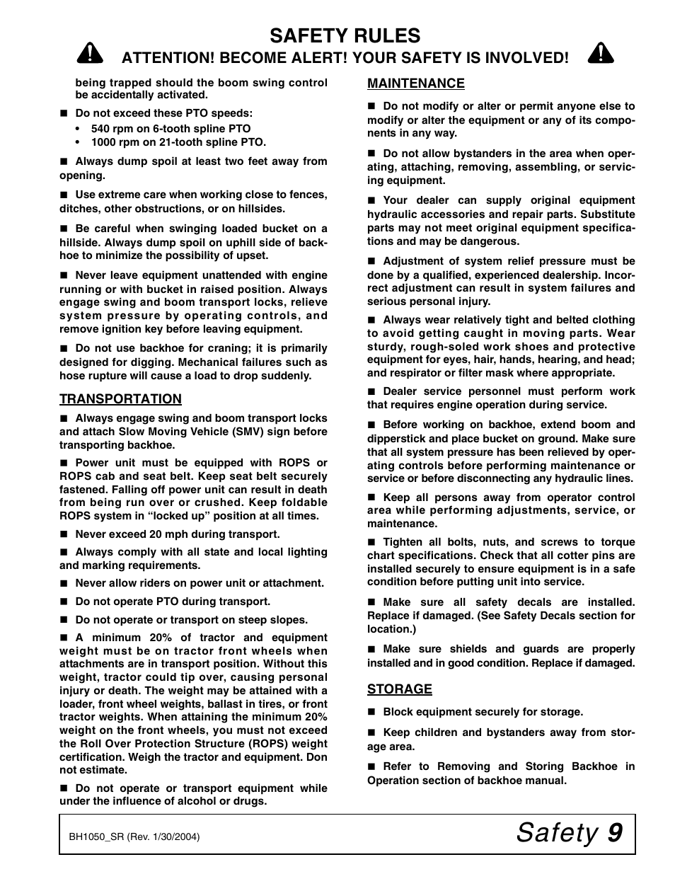 Safety 9, Safety rules, Attention! become alert! your safety is involved | Woods Equipment 1050 User Manual | Page 9 / 60