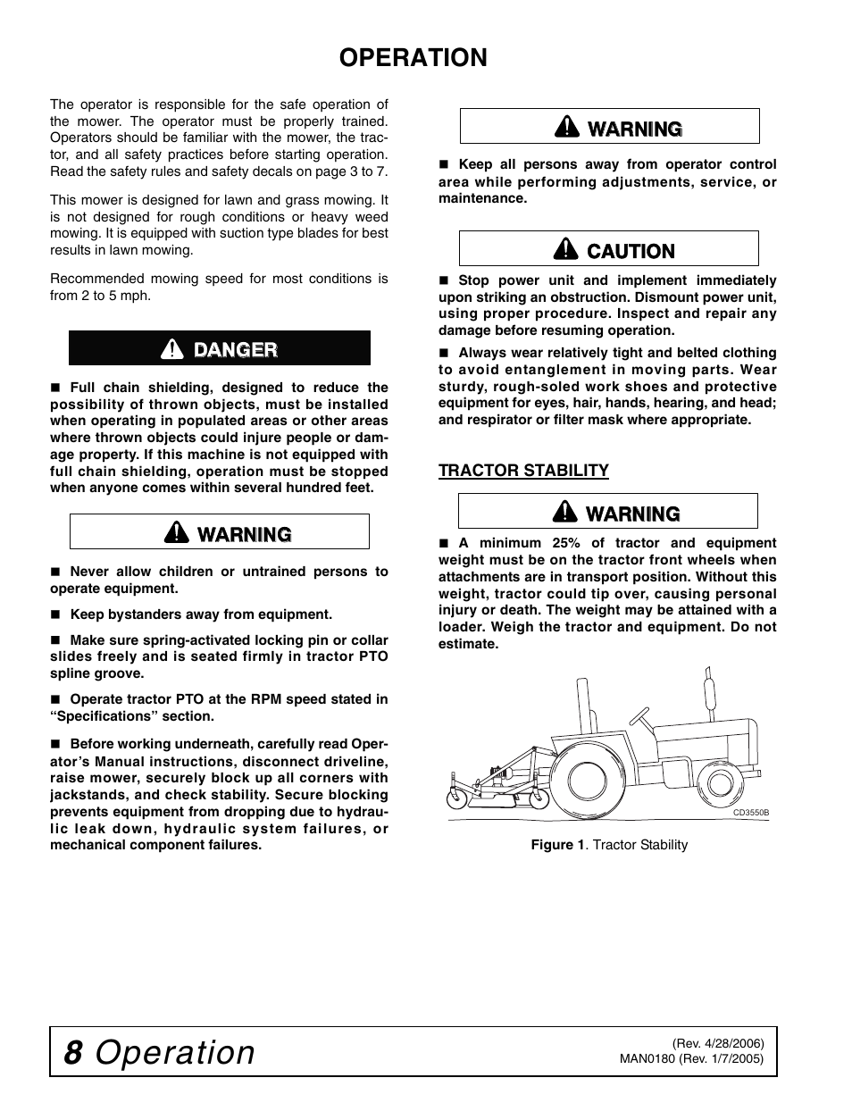 8 operation, Operation, Danger warning warning caution warning | Woods Equipment RD6000-2 User Manual | Page 10 / 48